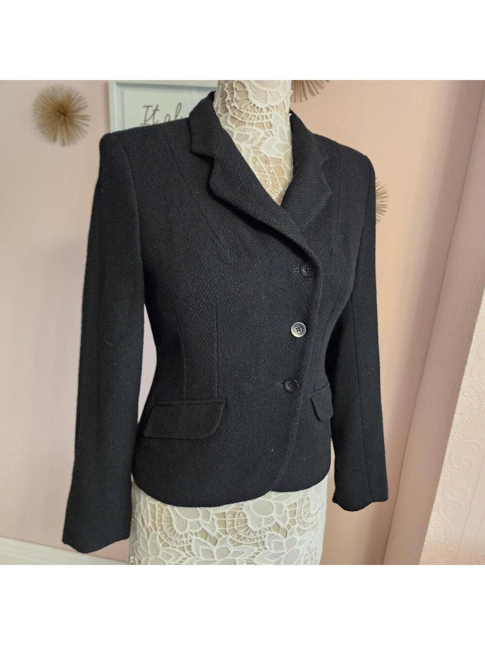 Vintage Jigsaw England Textured Black Blazer Jacket Women's Size 10 EUC